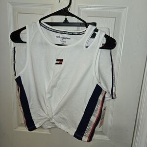 Tommy Hilfiger Women's White and Navy Tank Top